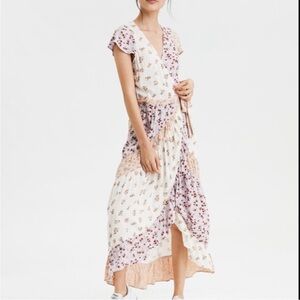 American Eagle AE Mix Floral Print Maxi Wrap Dress Cottagecore Farm XXS